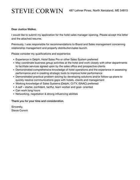 Hotel Sales Cover Letter