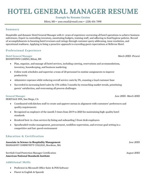 Hotel Manager Resume Sample