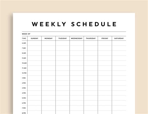 Hourly Block Schedule Template Weekly Printable