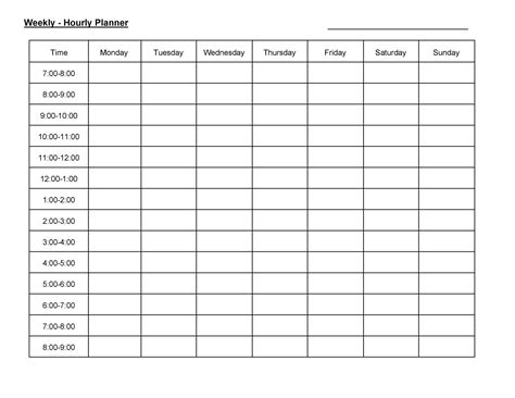 Hourly Calendar Template For A Week