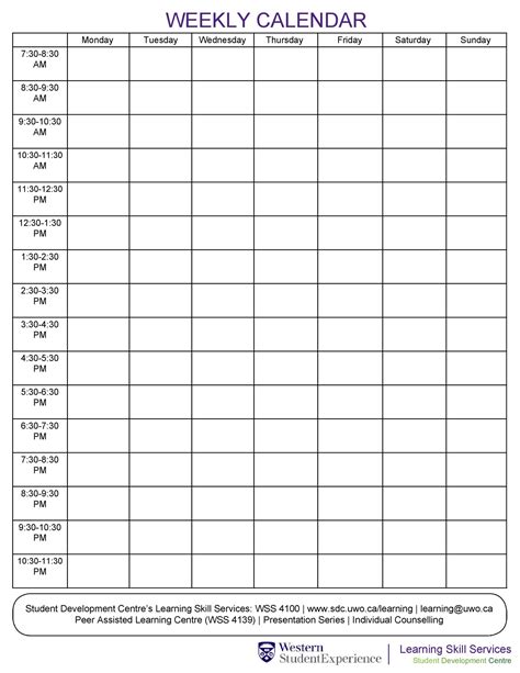 Hourly Daily Schedule Template