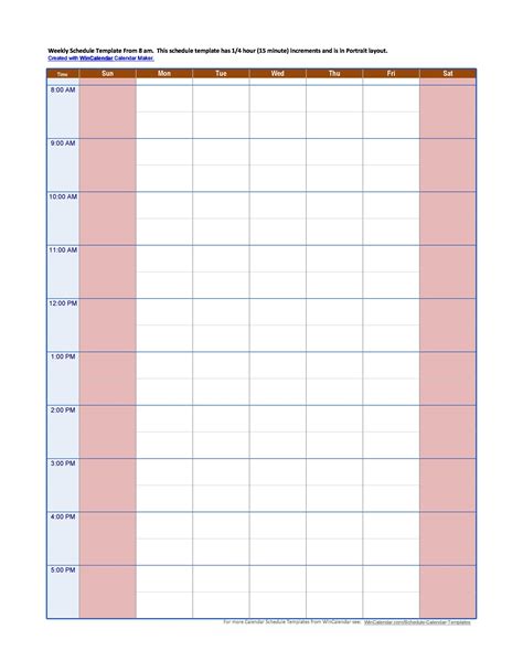 Hourly Schedule Template Free Printable