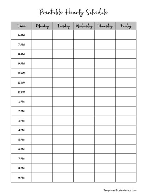 Hourly Time Schedule Sheet Printable