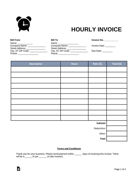 Hourly Work Invoice Template
