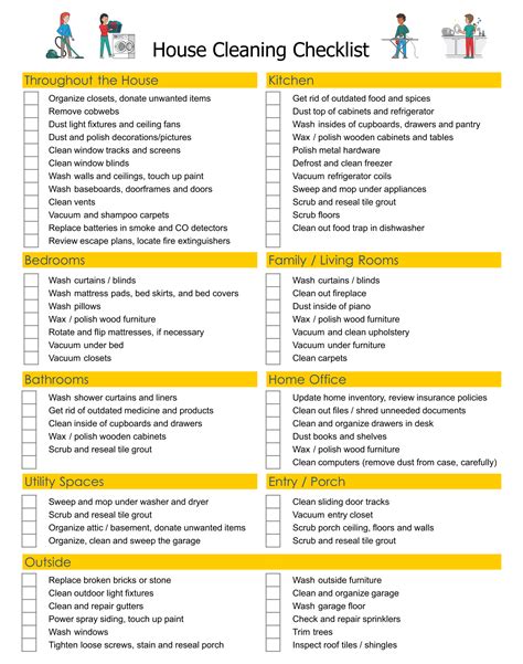 House Cleaning Checklist For Maid Template