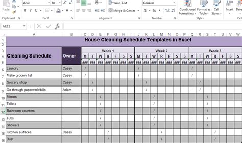 House Cleaning Schedule Template Excel