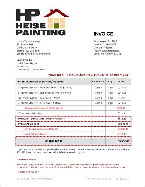 Sample Invoice For Painting Job apcc2017