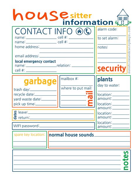 House Sitter Checklist Template