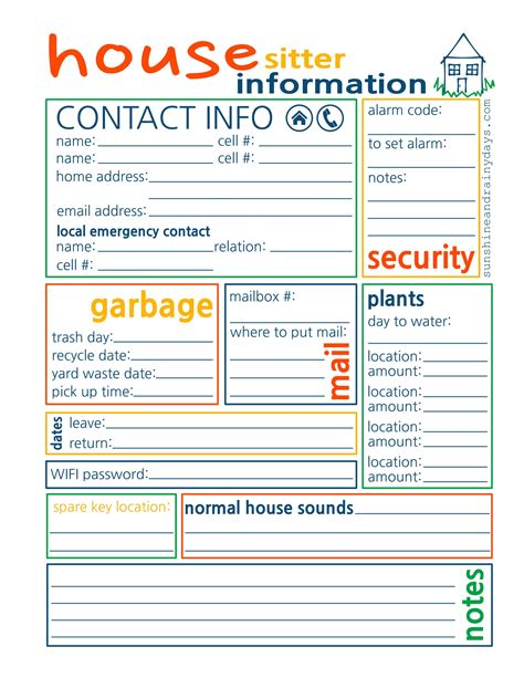 House Sitting Instructions Template Word