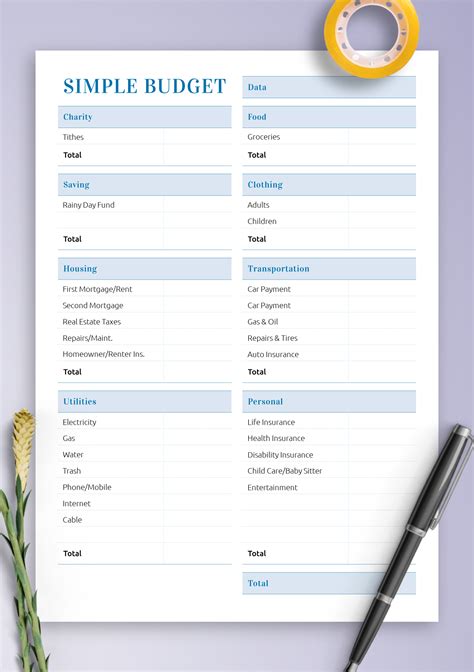Household Budget Categories Template