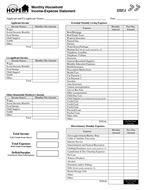 Household Income Statement Template