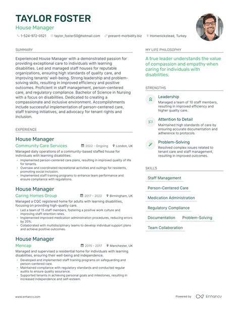 Household Manager Resume Sample