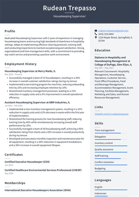 Housekeeping Supervisor Resume Objective