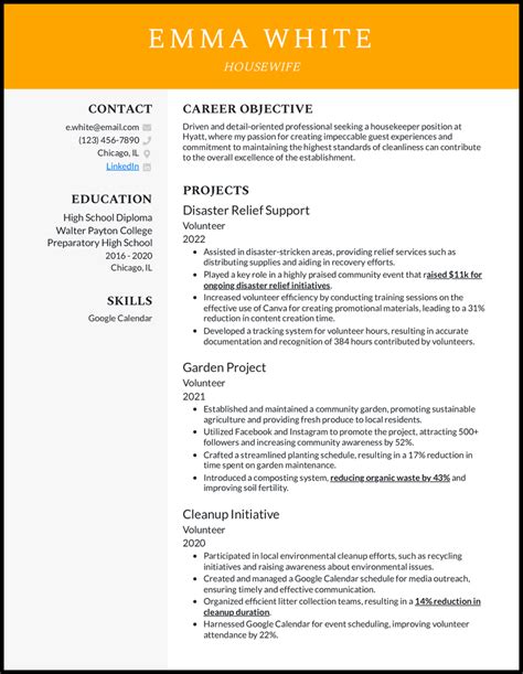 Housewife Resume Sample