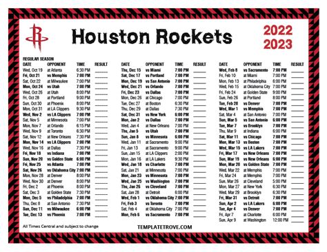 Houston Rockets Schedule 2022-23 Printable