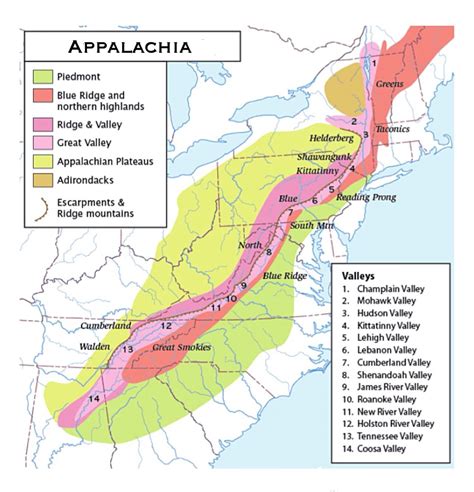 Appalachian Mountains on a Map