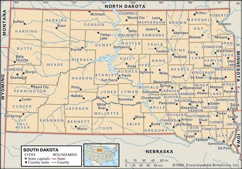 Map of South Dakota with Cities