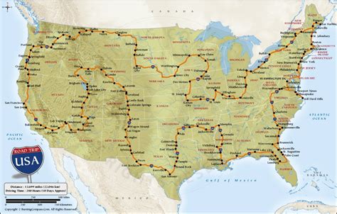 A road trip map of United States