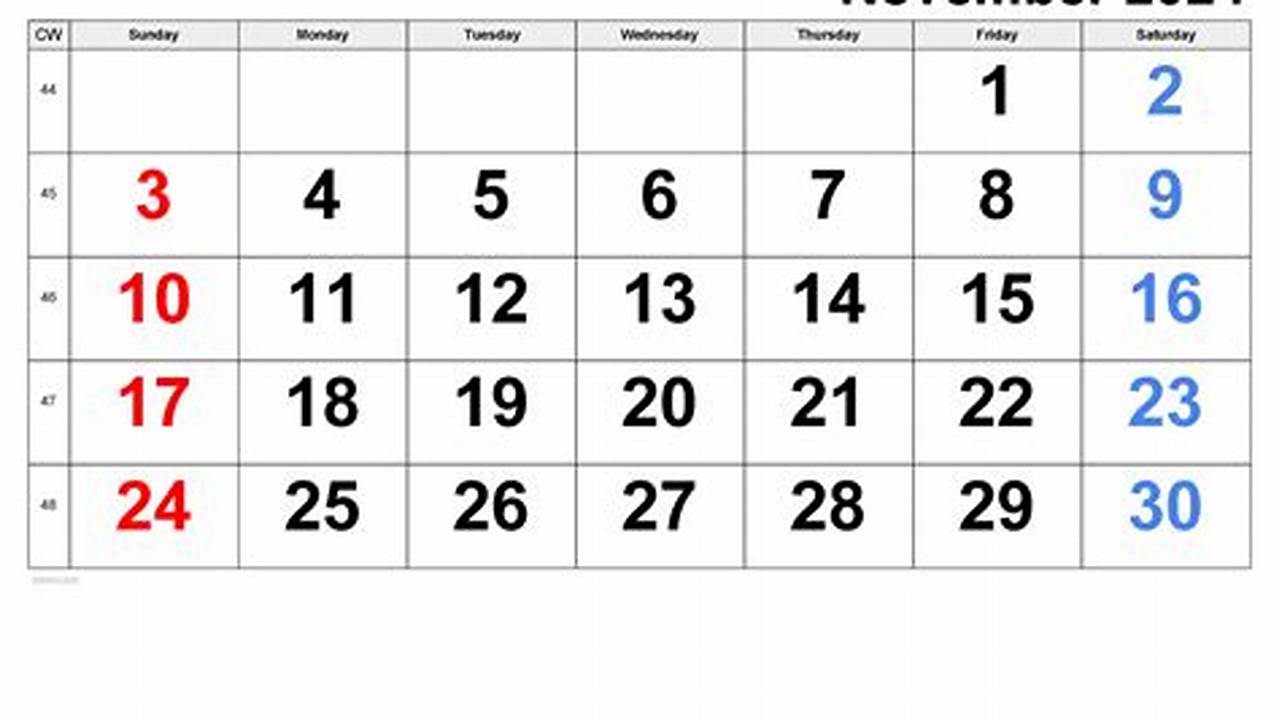 How Many Weeks In November 2024