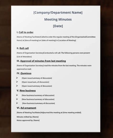 How To Type Up Minutes For A Meeting Template