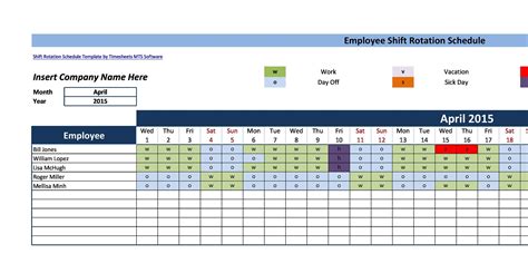 Employee Shift Schedule Template MS Excel Excel Templates