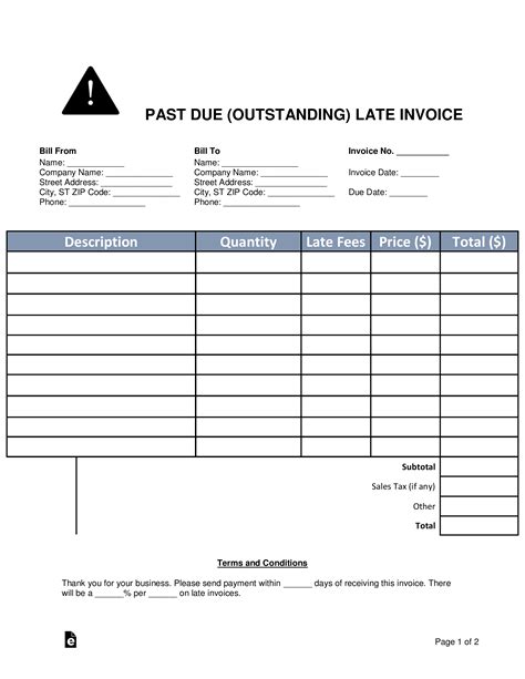 Free Past Due (Outstanding) Late Invoice PDF Word eForms