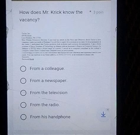 How Does Mr Krick Know The Vacancy
