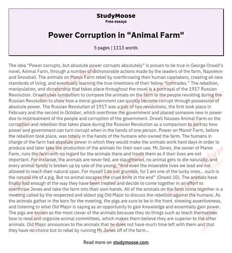 How Does Power Corrupt The Pigs In Animal Farm Essay