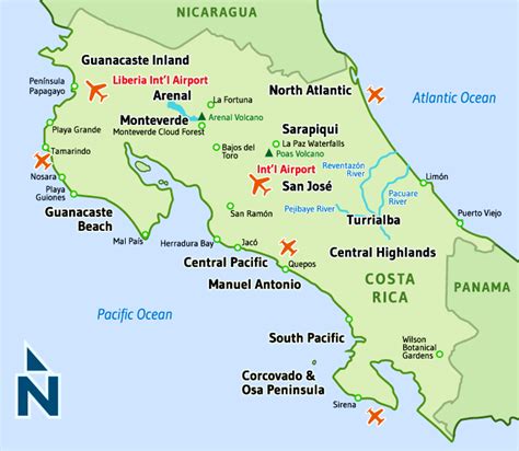 Costa Rica Map with Airports