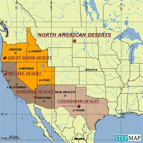 US Map with desert regions highlighted