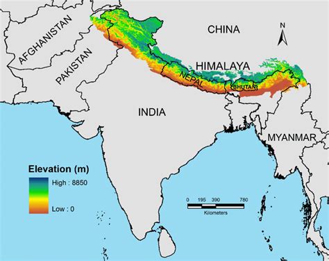 Himalayas on World Map