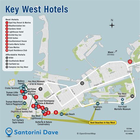 Map of hotels in Key West