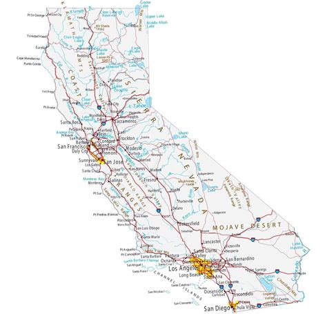 Map of Major Cities in California