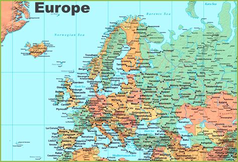Map of Europe with cities