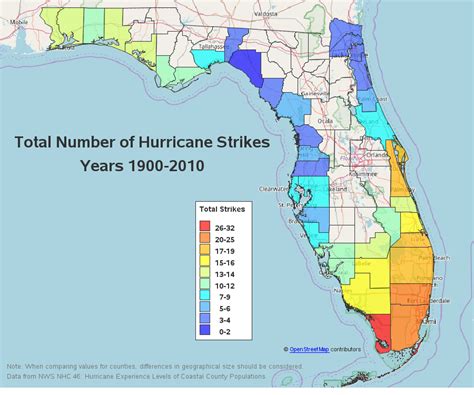 Map of Hurricanes in Florida