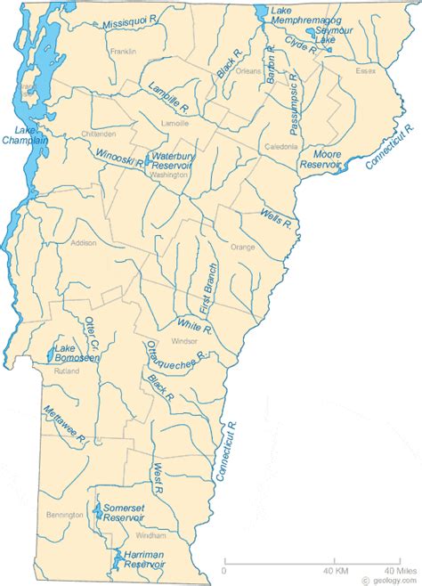 Map of Lakes in Vermont