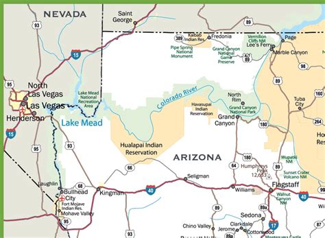 Map of Nevada and Arizona