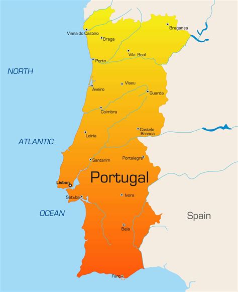 Map of Portugal with cities