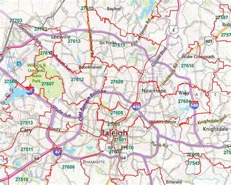 Raleigh map with zip codes