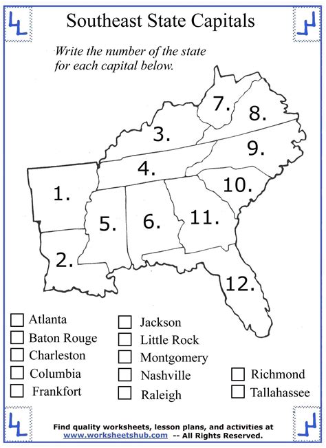 Map of the Southeast States and Capitals