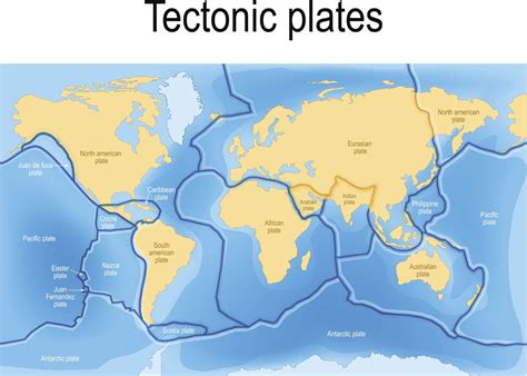 World map showing tectonic plates