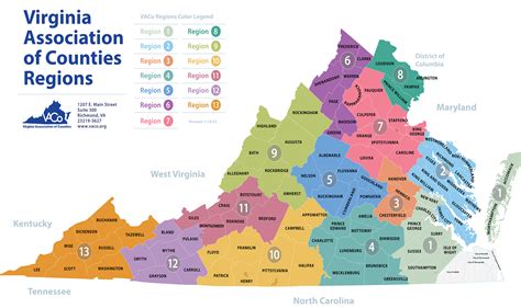 Map of Virginia with regions