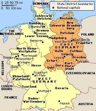 Map of West and East Germany