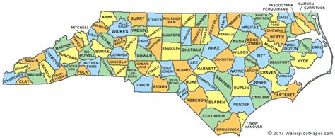 North Carolina map with cities and counties