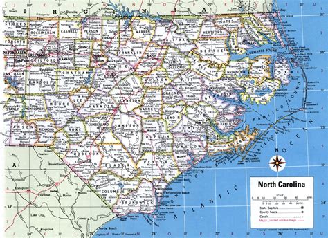 North Carolina map with cities and counties