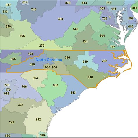 North Carolina Area Code Map