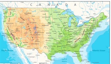 Physical Features Map of USA