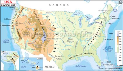 USA Map with Physical Features