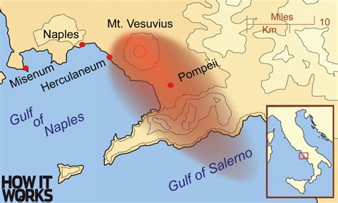 A map of Italy highlighting Pompeii