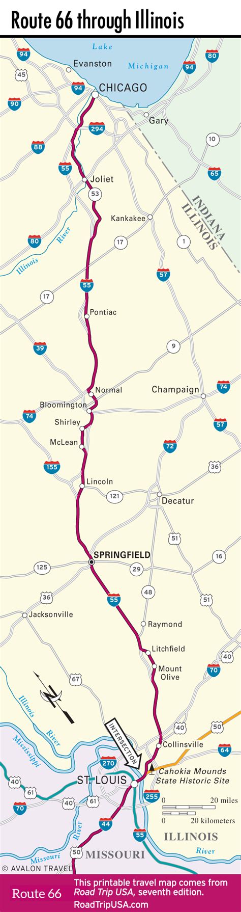 Map of Route 66 in Illinois